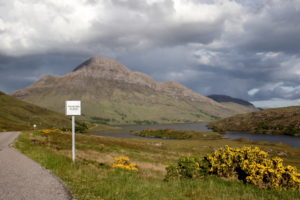 Eine Straße in den schottischen Highlands, gesäumt mit Ginster