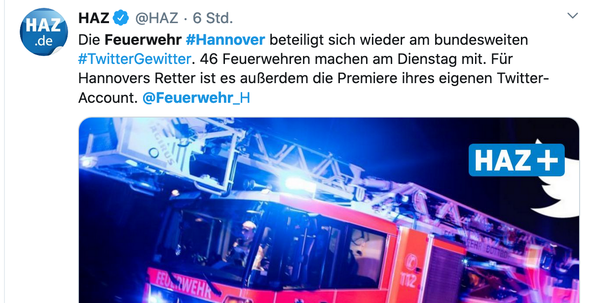 Twitter-Gewitter-Beitrag der Feuerwehr Hamburg