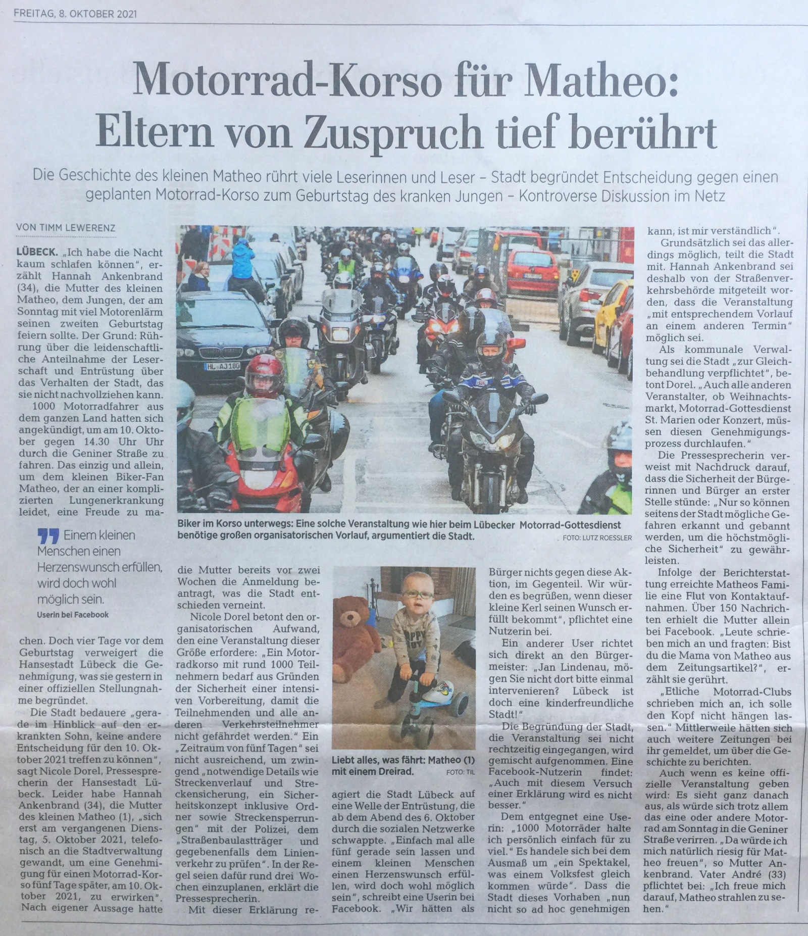 Zeitungsartikel über willige Motorradfahrer